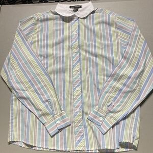 Vintage Joan Harper Pastel Striped Button Shirt Women's Size 12 Embroidered EUC